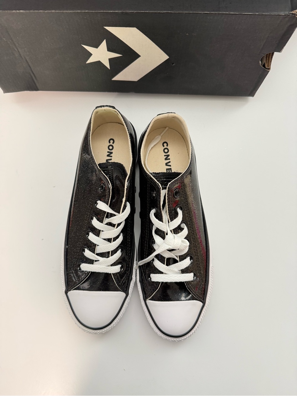 Converse Black Shine Glitters Patent Low Top Sneakers with White Accents